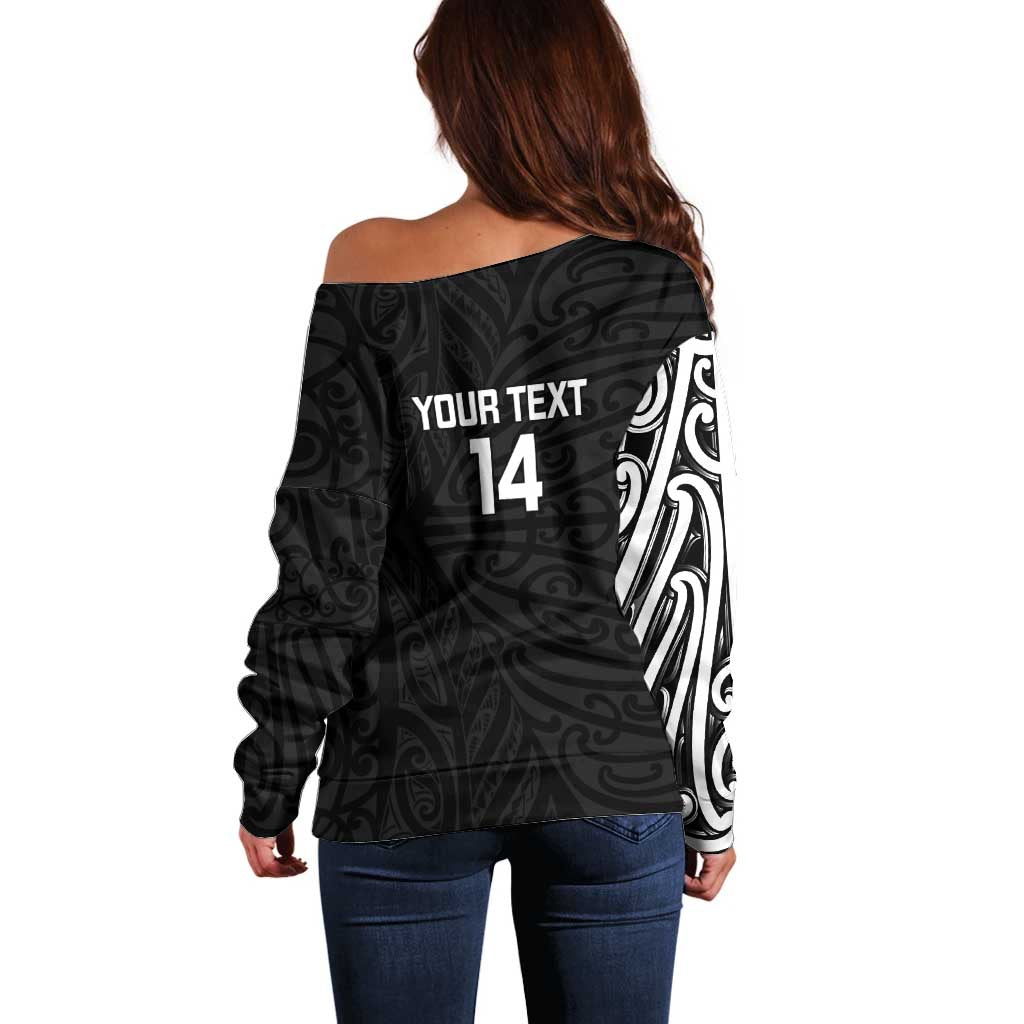 New Zealand Silver Fern Rugby Custom Off Shoulder Sweater Maori Koru Go Black Fern - Aussie Hoodie
