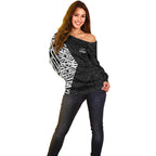 New Zealand Silver Fern Rugby Custom Off Shoulder Sweater Maori Koru Go Black Fern - Aussie Hoodie