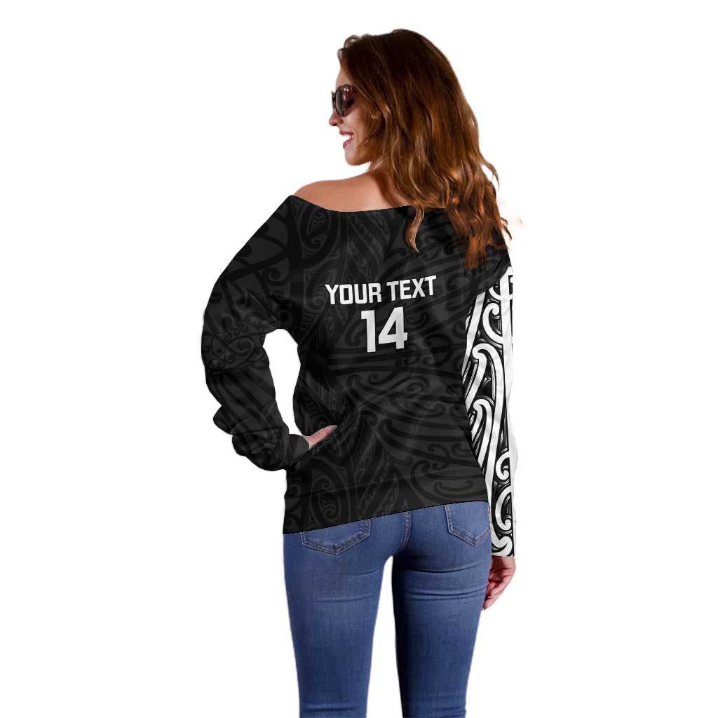 New Zealand Silver Fern Rugby Custom Off Shoulder Sweater Maori Koru Go Black Fern - Aussie Hoodie