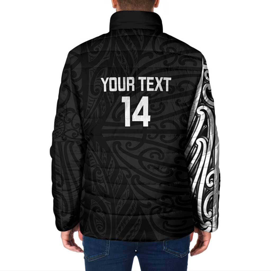 New Zealand Silver Fern Rugby Custom Padded Jacket Maori Koru Go Black Fern - Aussie Hoodie