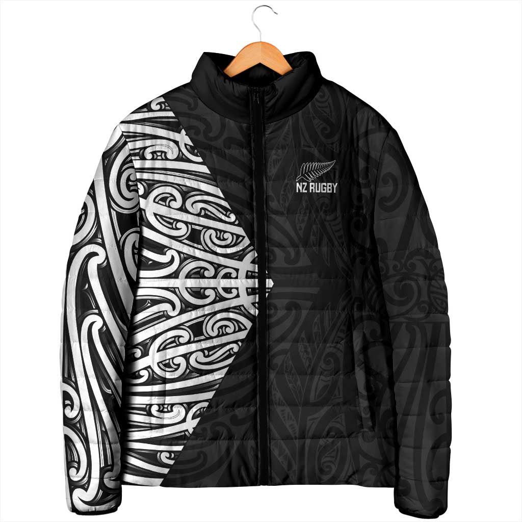 New Zealand Silver Fern Rugby Custom Padded Jacket Maori Koru Go Black Fern - Aussie Hoodie