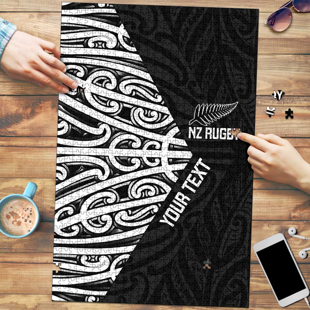 New Zealand Silver Fern Rugby Custom Puzzle Maori Koru Go Black Fern - Aussie Hoodie