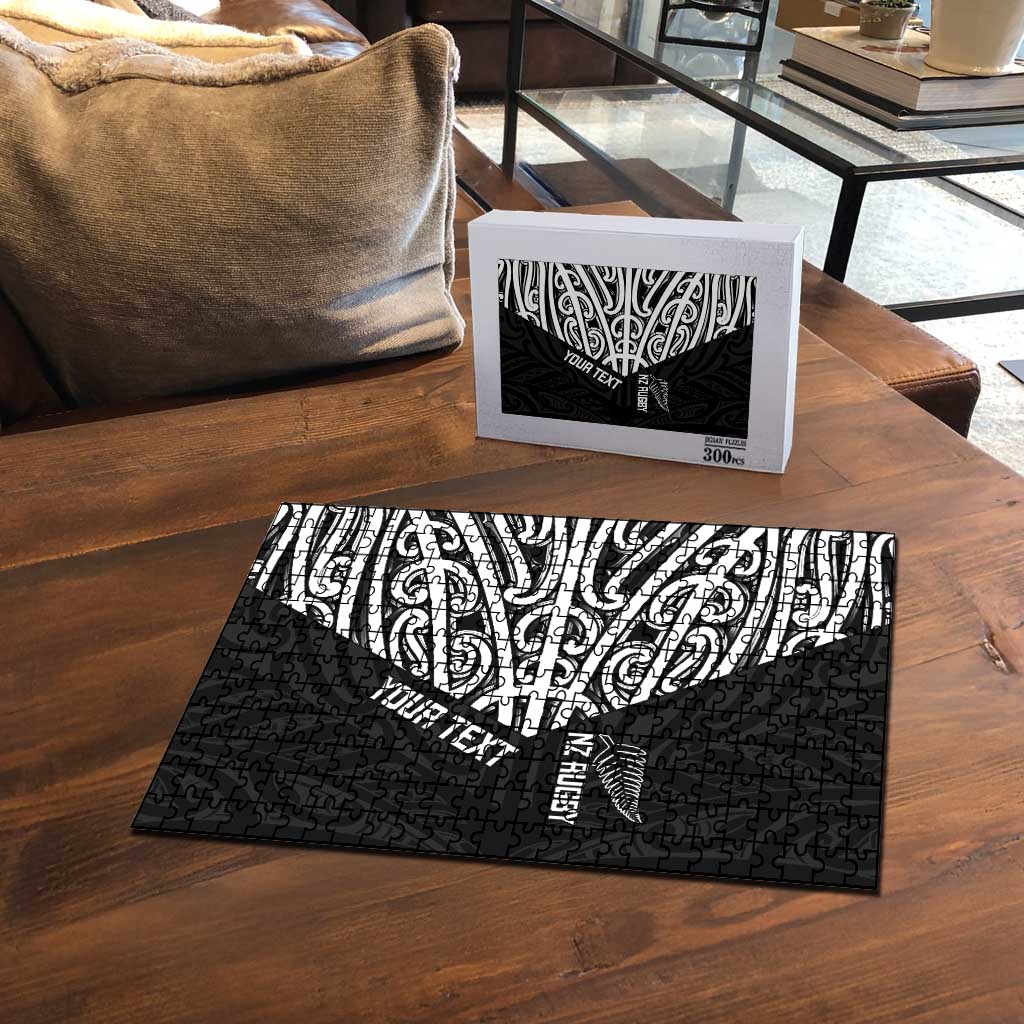 New Zealand Silver Fern Rugby Custom Puzzle Maori Koru Go Black Fern - Aussie Hoodie