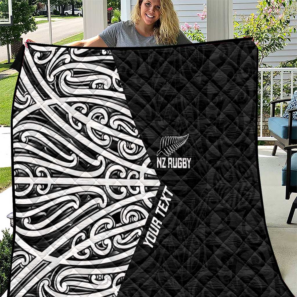 New Zealand Silver Fern Rugby Custom Quilt Maori Koru Go Black Fern - Aussie Hoodie