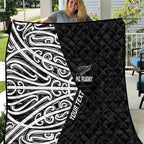 New Zealand Silver Fern Rugby Custom Quilt Maori Koru Go Black Fern - Aussie Hoodie