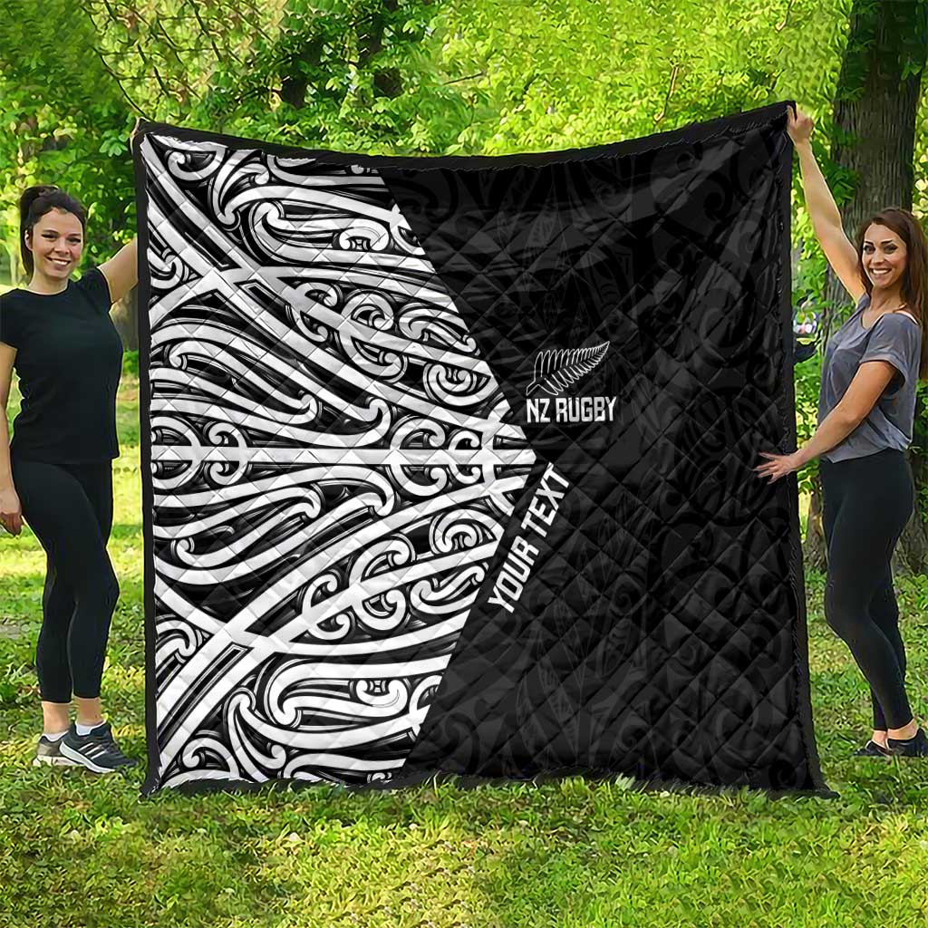 New Zealand Silver Fern Rugby Custom Quilt Maori Koru Go Black Fern - Aussie Hoodie