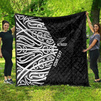 New Zealand Silver Fern Rugby Custom Quilt Maori Koru Go Black Fern - Aussie Hoodie