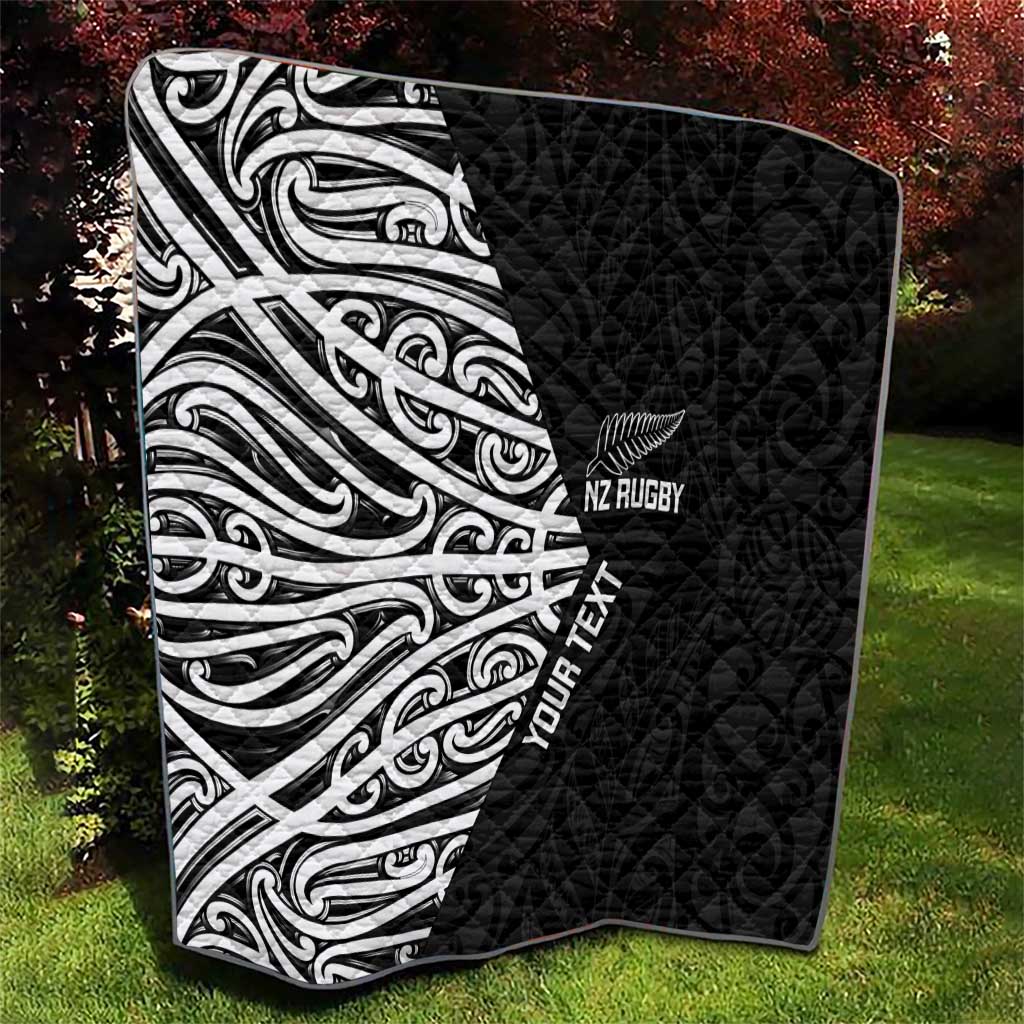 New Zealand Silver Fern Rugby Custom Quilt Maori Koru Go Black Fern - Aussie Hoodie