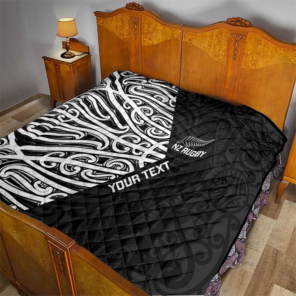 New Zealand Silver Fern Rugby Custom Quilt Maori Koru Go Black Fern - Aussie Hoodie