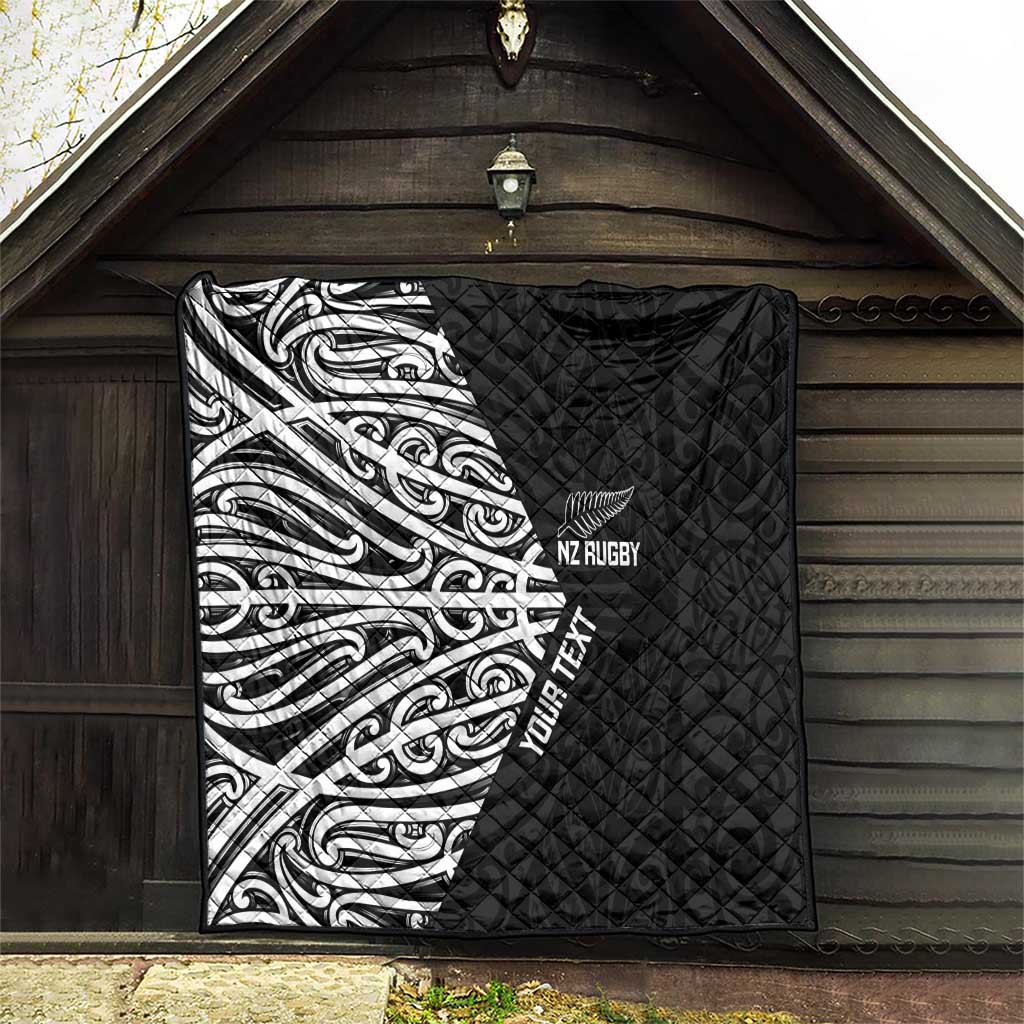 New Zealand Silver Fern Rugby Custom Quilt Maori Koru Go Black Fern - Aussie Hoodie