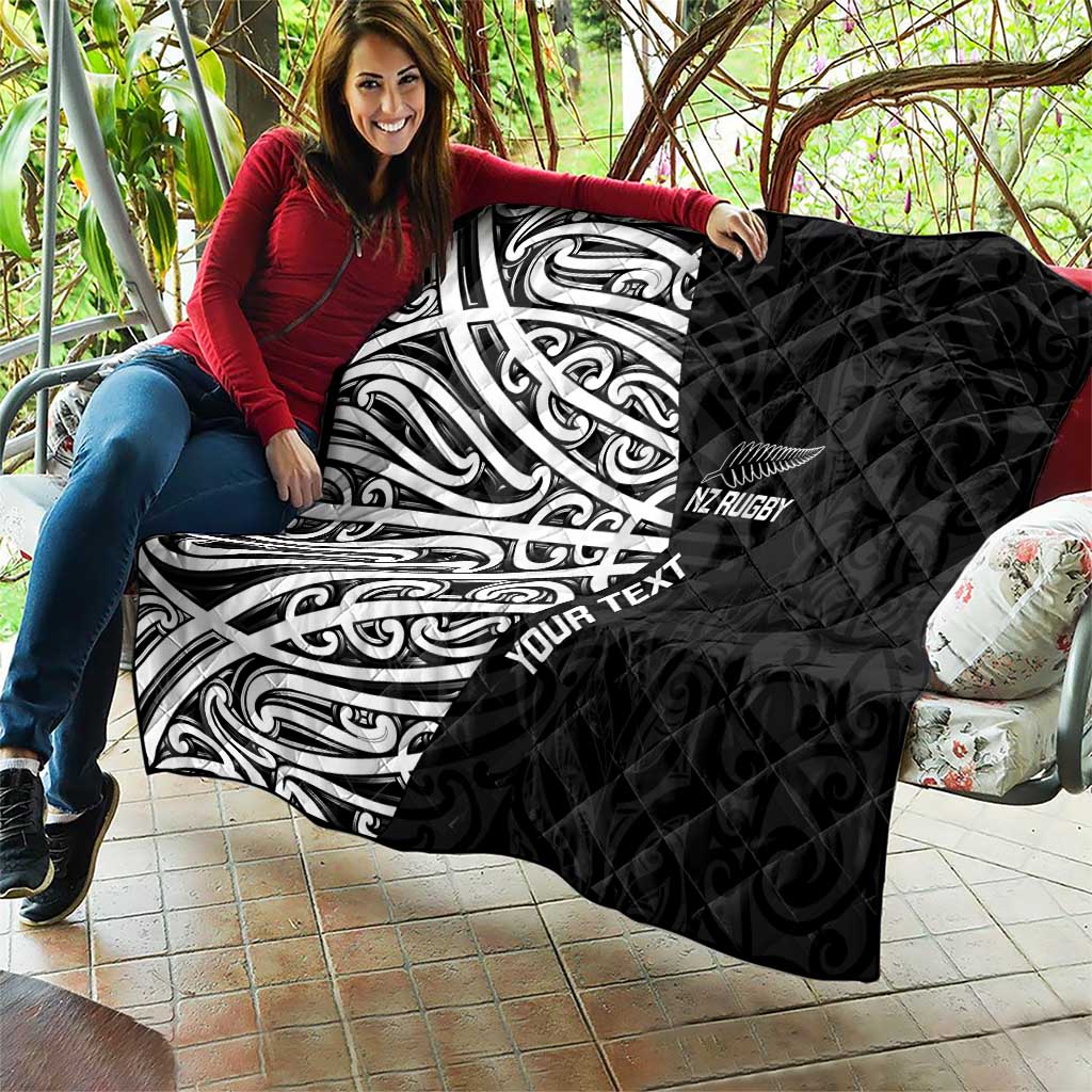 New Zealand Silver Fern Rugby Custom Quilt Maori Koru Go Black Fern - Aussie Hoodie