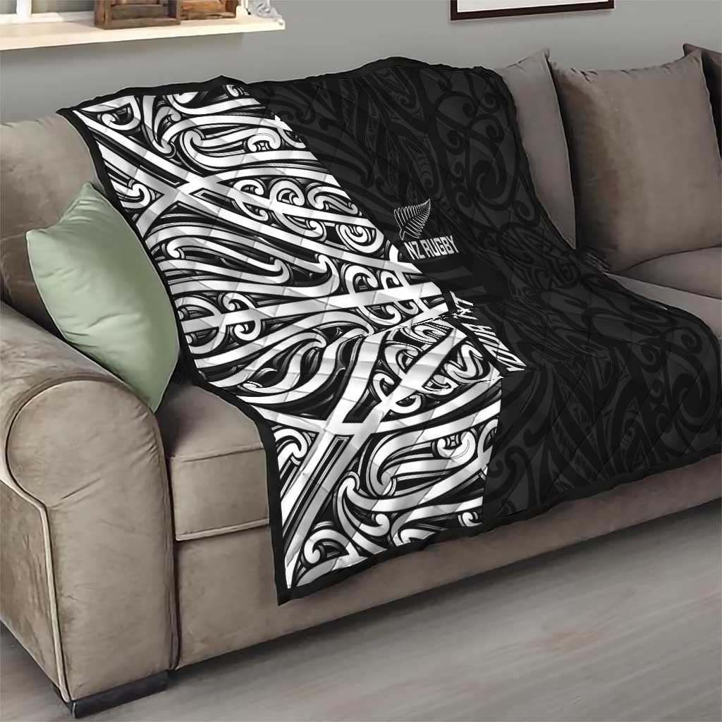 New Zealand Silver Fern Rugby Custom Quilt Maori Koru Go Black Fern - Aussie Hoodie