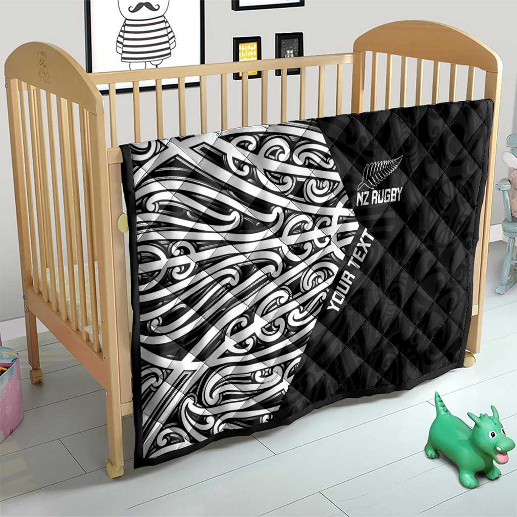 New Zealand Silver Fern Rugby Custom Quilt Maori Koru Go Black Fern - Aussie Hoodie