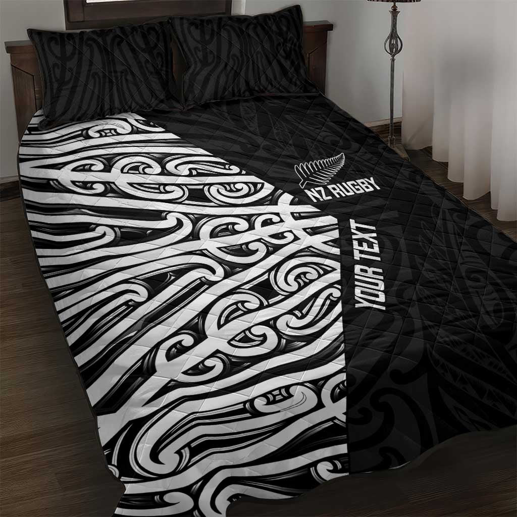 New Zealand Silver Fern Rugby Custom Quilt Bed Set Maori Koru Go Black Fern - Aussie Hoodie