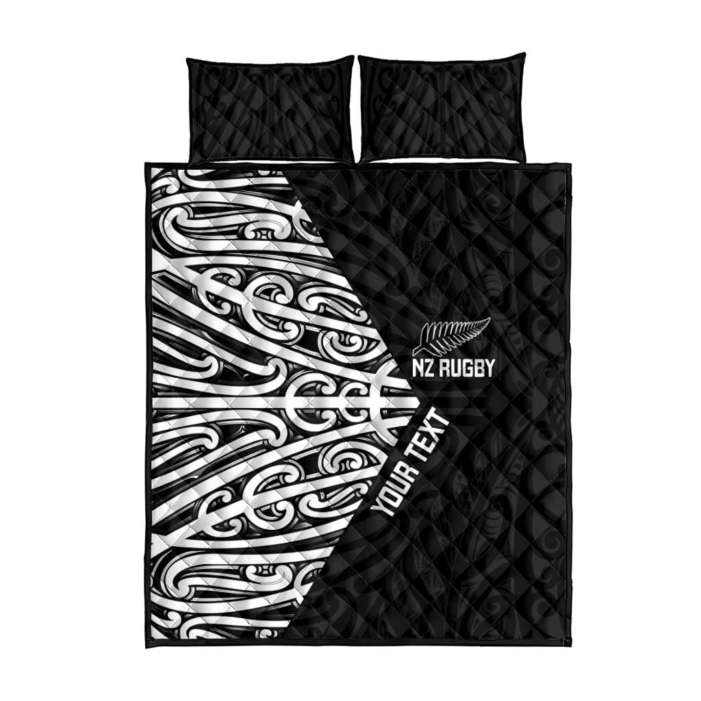 New Zealand Silver Fern Rugby Custom Quilt Bed Set Maori Koru Go Black Fern - Aussie Hoodie