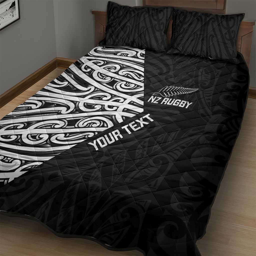 New Zealand Silver Fern Rugby Custom Quilt Bed Set Maori Koru Go Black Fern - Aussie Hoodie