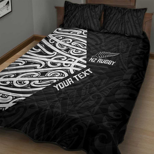 New Zealand Silver Fern Rugby Custom Quilt Bed Set Maori Koru Go Black Fern - Aussie Hoodie