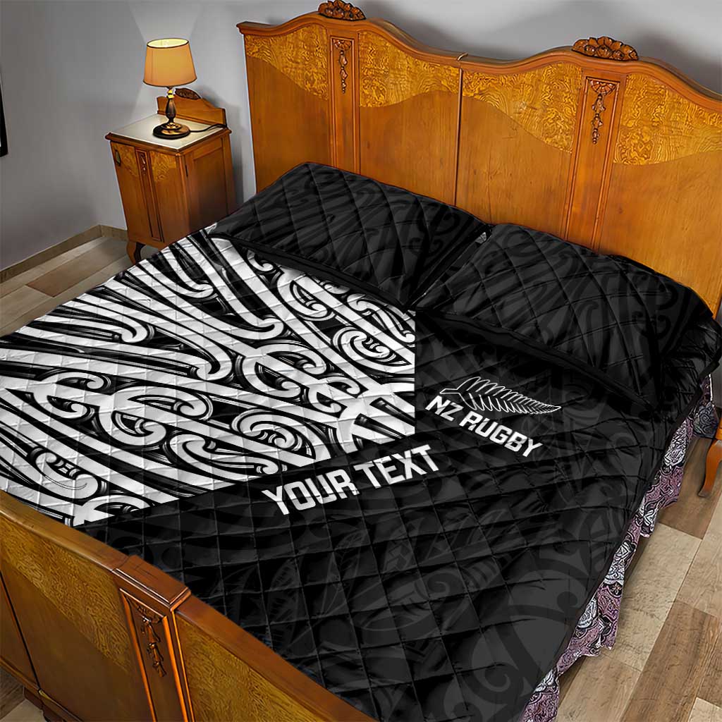 New Zealand Silver Fern Rugby Custom Quilt Bed Set Maori Koru Go Black Fern - Aussie Hoodie