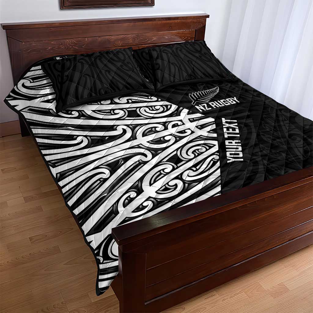 New Zealand Silver Fern Rugby Custom Quilt Bed Set Maori Koru Go Black Fern - Aussie Hoodie