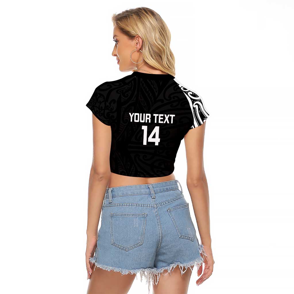 New Zealand Silver Fern Rugby Custom Raglan Cropped T Shirt Maori Koru Go Black Fern - Aussie Hoodie