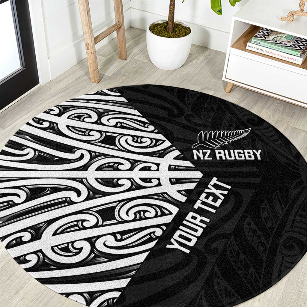 New Zealand Silver Fern Rugby Custom Round Carpet Maori Koru Go Black Fern - Aussie Hoodie