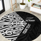 New Zealand Silver Fern Rugby Custom Round Carpet Maori Koru Go Black Fern - Aussie Hoodie