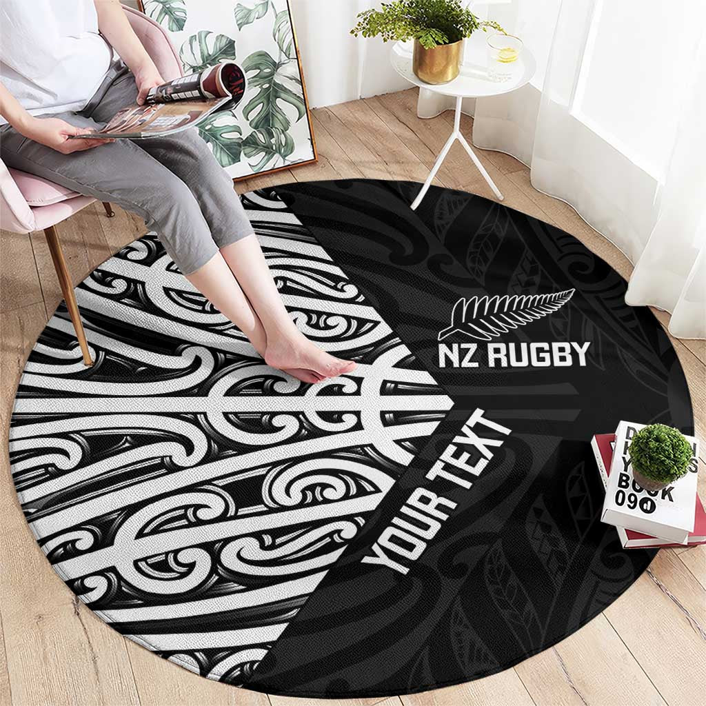 New Zealand Silver Fern Rugby Custom Round Carpet Maori Koru Go Black Fern - Aussie Hoodie