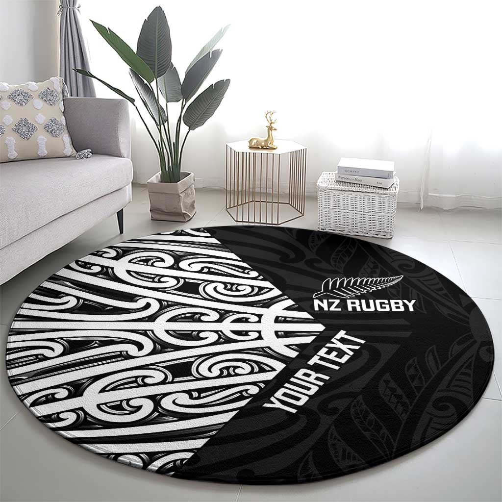 New Zealand Silver Fern Rugby Custom Round Carpet Maori Koru Go Black Fern - Aussie Hoodie