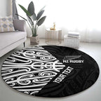 New Zealand Silver Fern Rugby Custom Round Carpet Maori Koru Go Black Fern - Aussie Hoodie