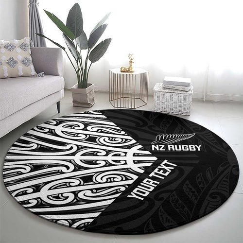 New Zealand Silver Fern Rugby Custom Round Carpet Maori Koru Go Black Fern - Aussie Hoodie