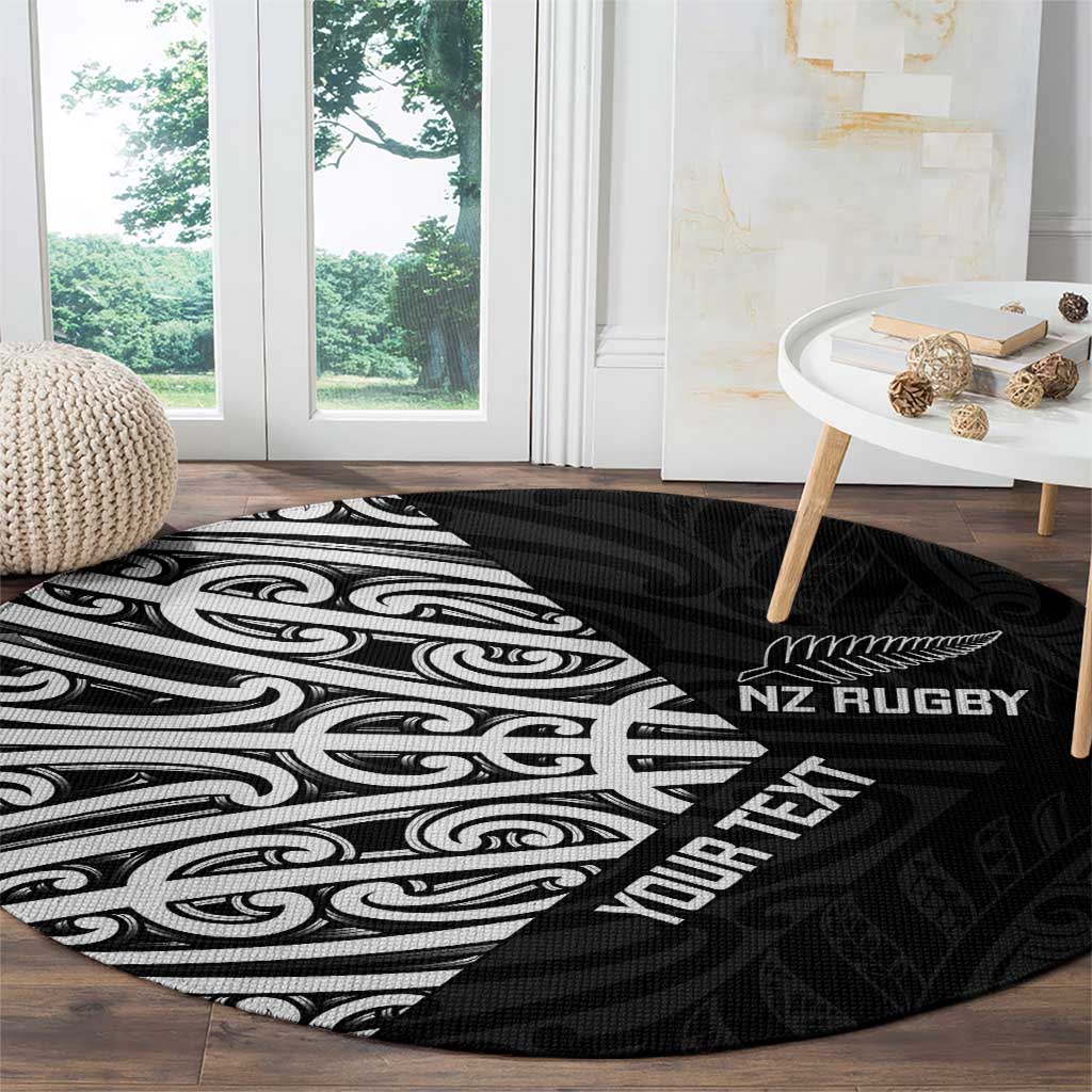 New Zealand Silver Fern Rugby Custom Round Carpet Maori Koru Go Black Fern - Aussie Hoodie