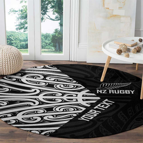 New Zealand Silver Fern Rugby Custom Round Carpet Maori Koru Go Black Fern - Aussie Hoodie