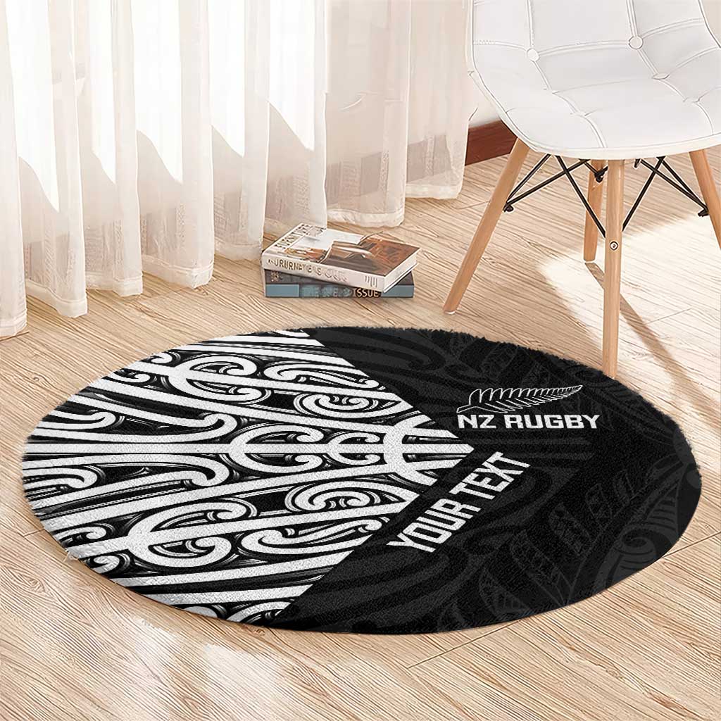 New Zealand Silver Fern Rugby Custom Round Carpet Maori Koru Go Black Fern - Aussie Hoodie