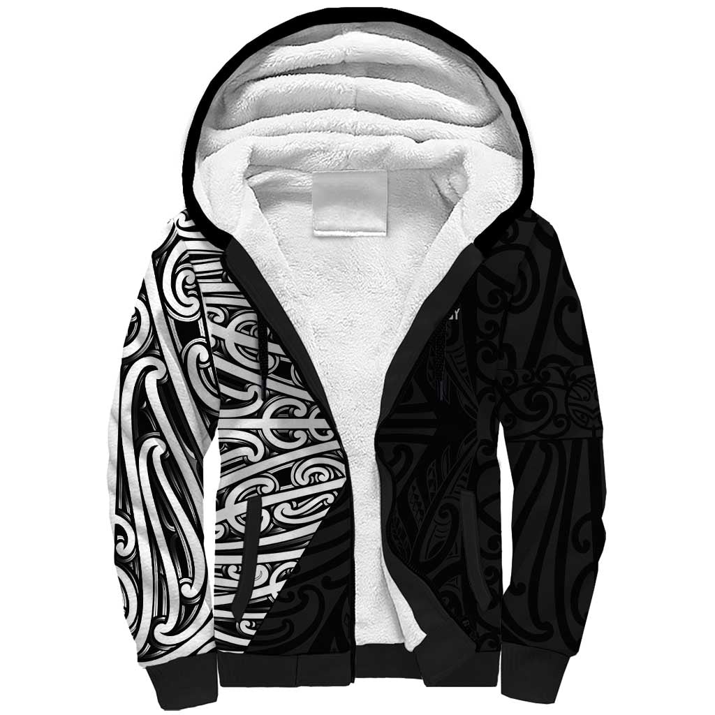 New Zealand Silver Fern Rugby Custom Sherpa Hoodie Maori Koru Go Black Fern - Aussie Hoodie