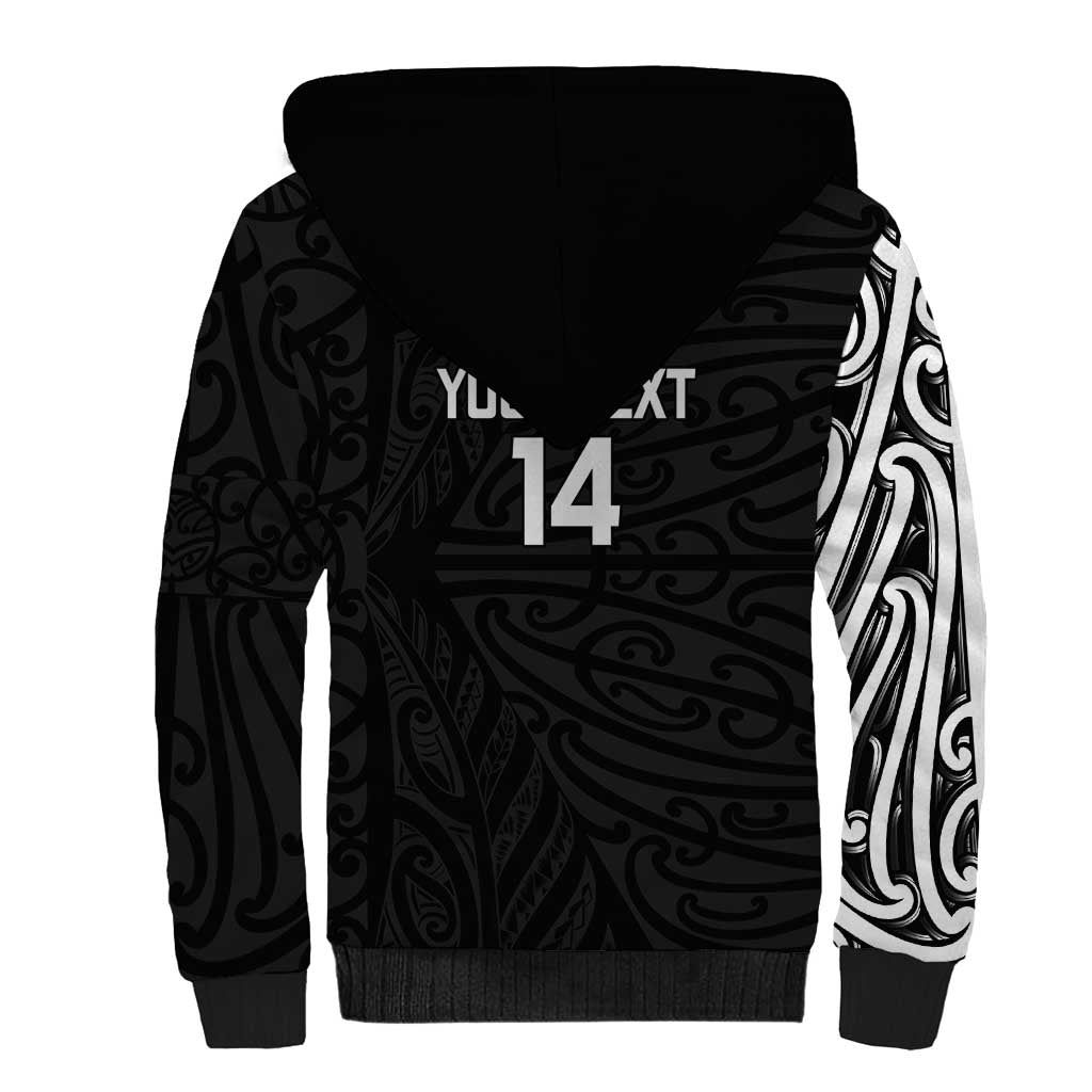 New Zealand Silver Fern Rugby Custom Sherpa Hoodie Maori Koru Go Black Fern - Aussie Hoodie
