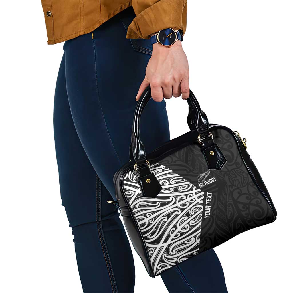 New Zealand Silver Fern Rugby Custom Shoulder Handbag Maori Koru Go Black Fern - Aussie Hoodie