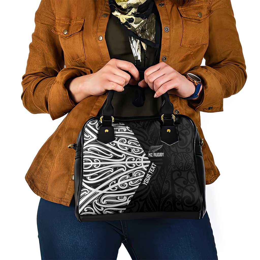 New Zealand Silver Fern Rugby Custom Shoulder Handbag Maori Koru Go Black Fern - Aussie Hoodie