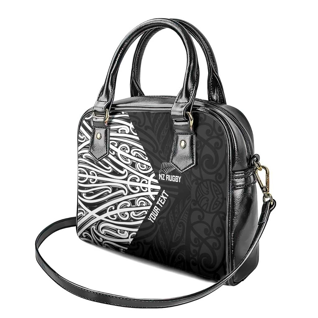 New Zealand Silver Fern Rugby Custom Shoulder Handbag Maori Koru Go Black Fern - Aussie Hoodie