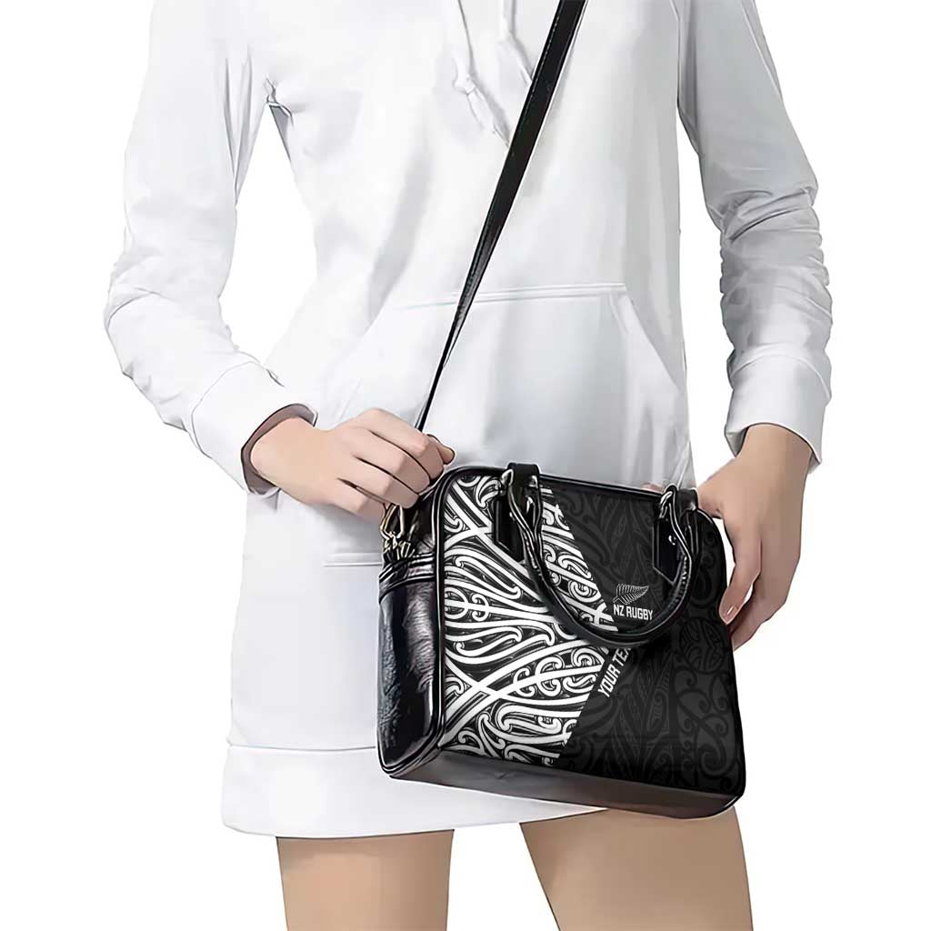 New Zealand Silver Fern Rugby Custom Shoulder Handbag Maori Koru Go Black Fern - Aussie Hoodie