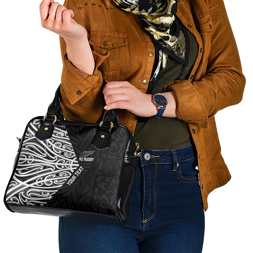New Zealand Silver Fern Rugby Custom Shoulder Handbag Maori Koru Go Black Fern - Aussie Hoodie
