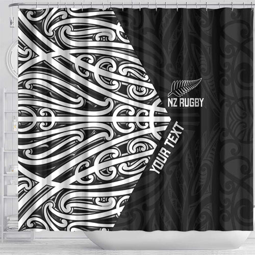 New Zealand Silver Fern Rugby Custom Shower Curtain Maori Koru Go Black Fern - Aussie Hoodie