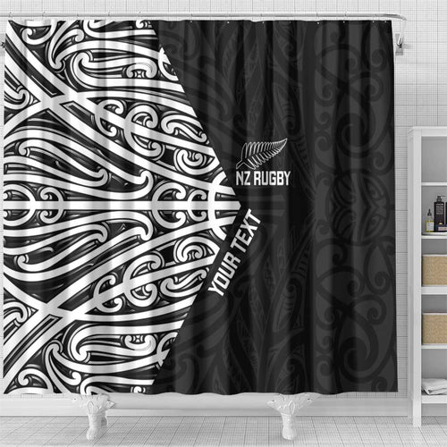New Zealand Silver Fern Rugby Custom Shower Curtain Maori Koru Go Black Fern - Aussie Hoodie