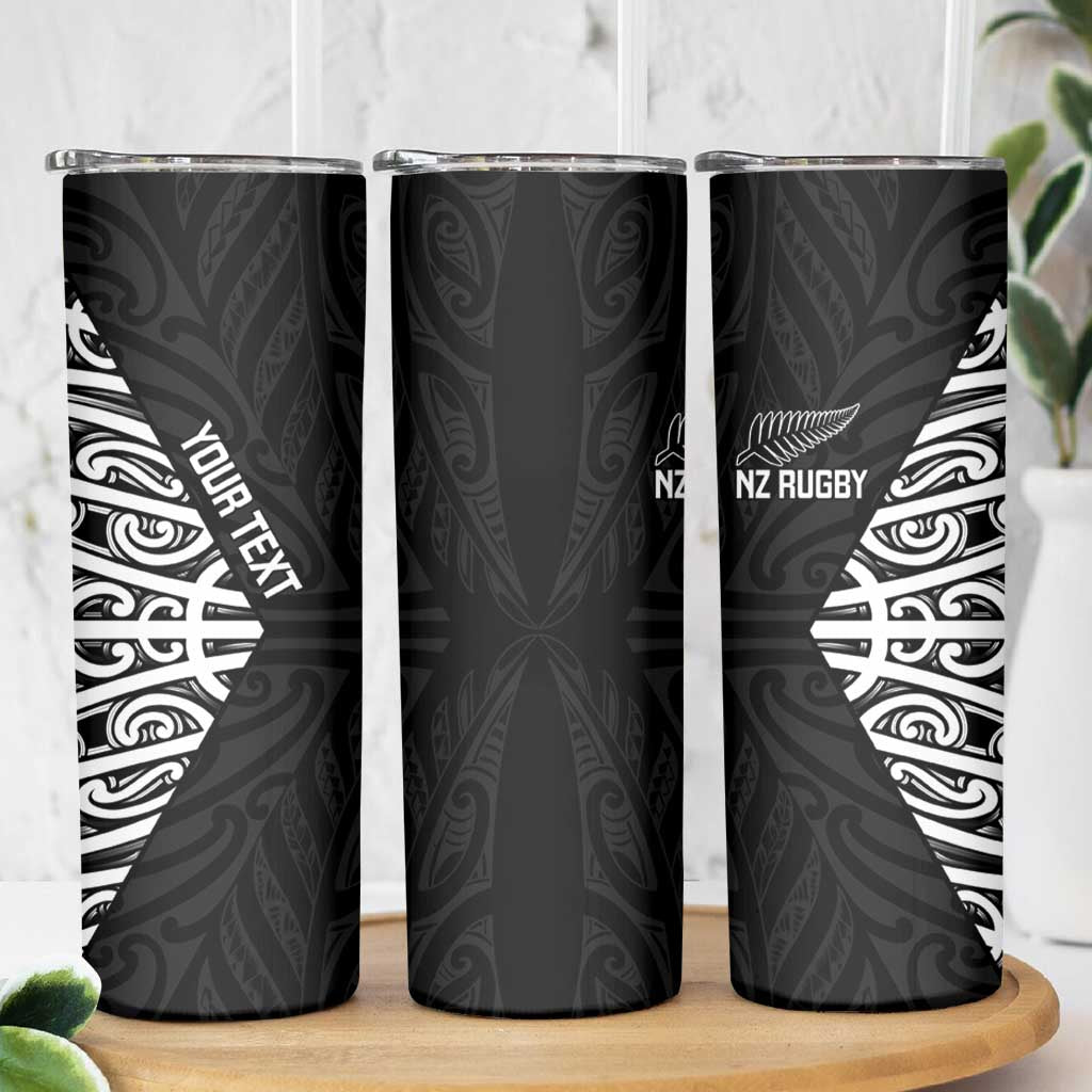 New Zealand Silver Fern Rugby Custom Skinny Tumbler Maori Koru Go Black Fern - Aussie Hoodie