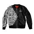 New Zealand Silver Fern Rugby Custom Sleeve Zip Bomber Jacket Maori Koru Go Black Fern - Aussie Hoodie