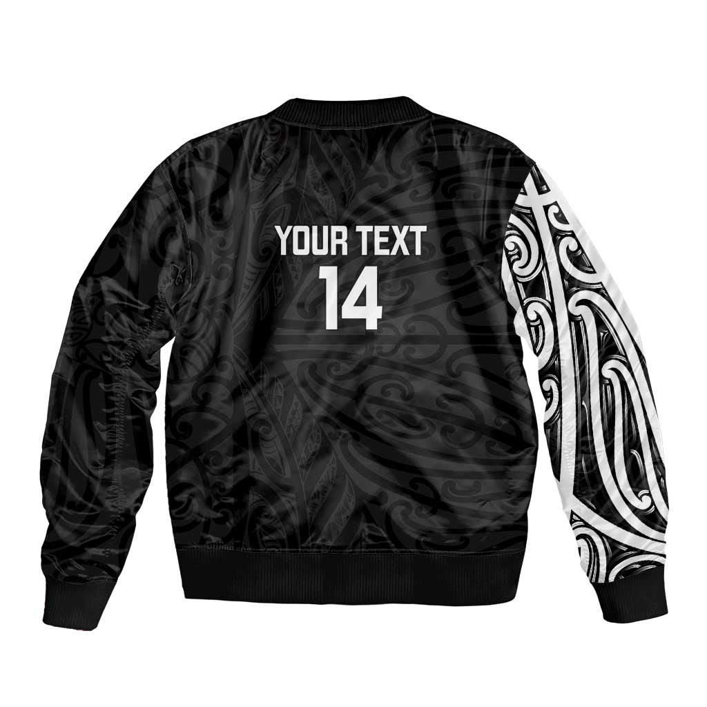 New Zealand Silver Fern Rugby Custom Sleeve Zip Bomber Jacket Maori Koru Go Black Fern - Aussie Hoodie
