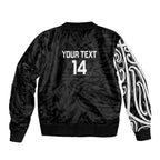 New Zealand Silver Fern Rugby Custom Sleeve Zip Bomber Jacket Maori Koru Go Black Fern - Aussie Hoodie