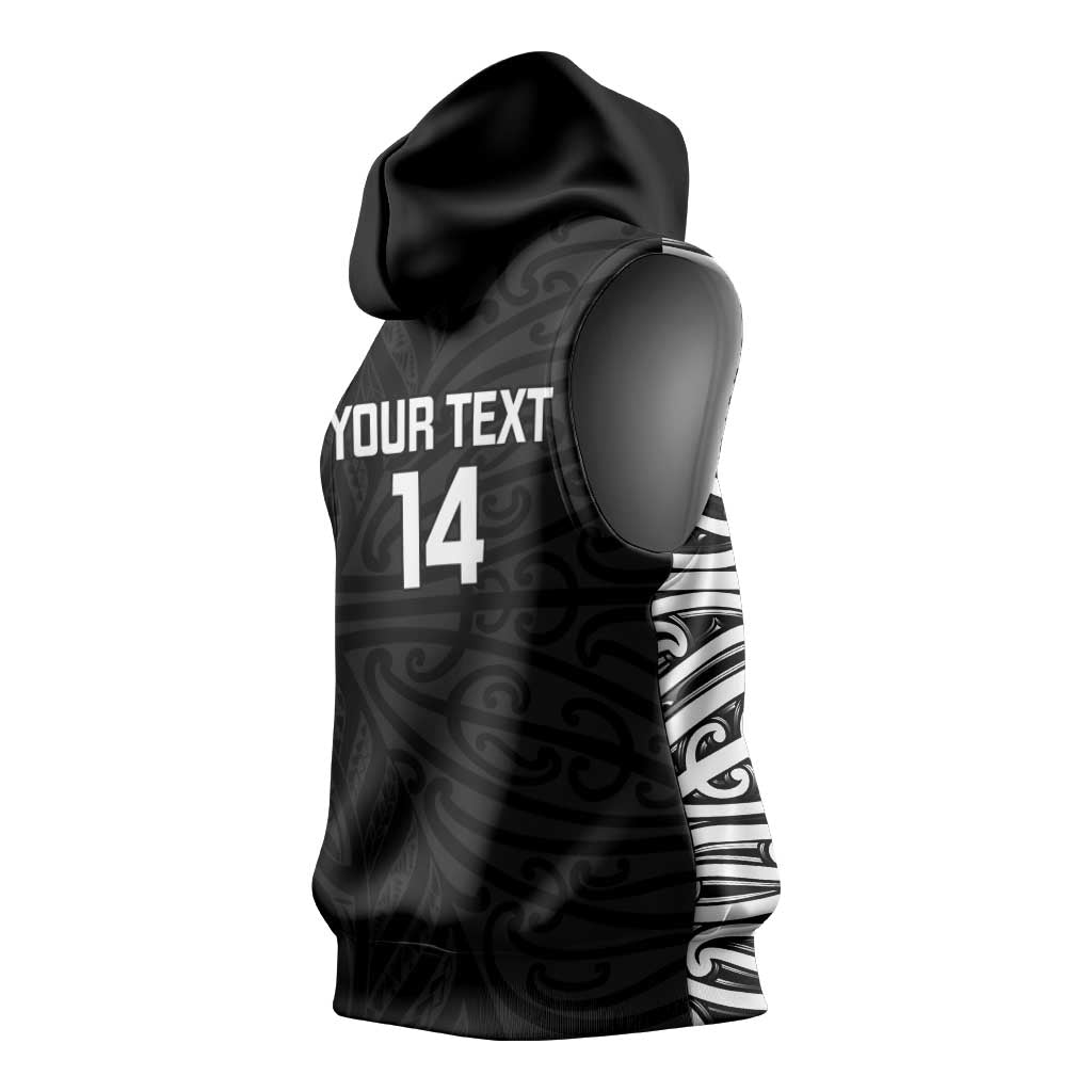 New Zealand Silver Fern Rugby Custom Sleeveless Hoodie Maori Koru Go Black Fern - Aussie Hoodie