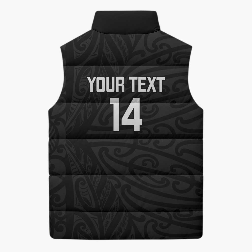 New Zealand Silver Fern Rugby Custom Sleeveless Puffer Jacket Maori Koru Go Black Fern - Aussie Hoodie