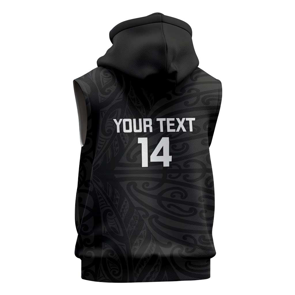 New Zealand Silver Fern Rugby Custom Sleeveless Zip Hoodie Maori Koru Go Black Fern - Aussie Hoodie
