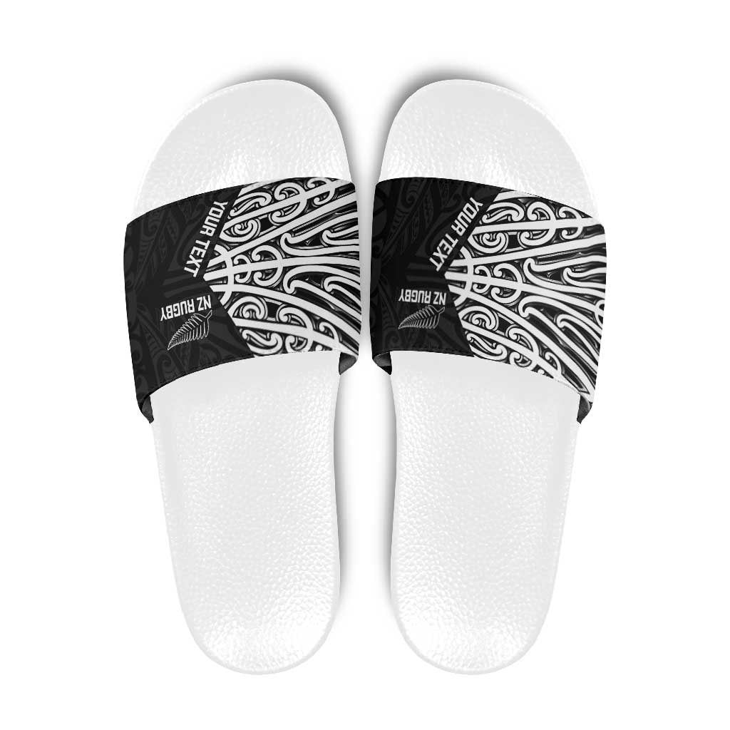 New Zealand Silver Fern Rugby Custom Slide Sandals Maori Koru Go Black Fern - Aussie Hoodie